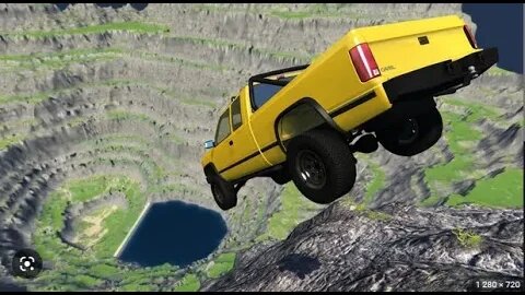 epic fall of a pickup truck from a cliff and an endless fall at the end