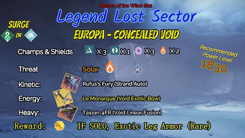 Destiny 2 Legend Lost Sector: Europa - Concealed Void on my Arc Warlock 9-8-23