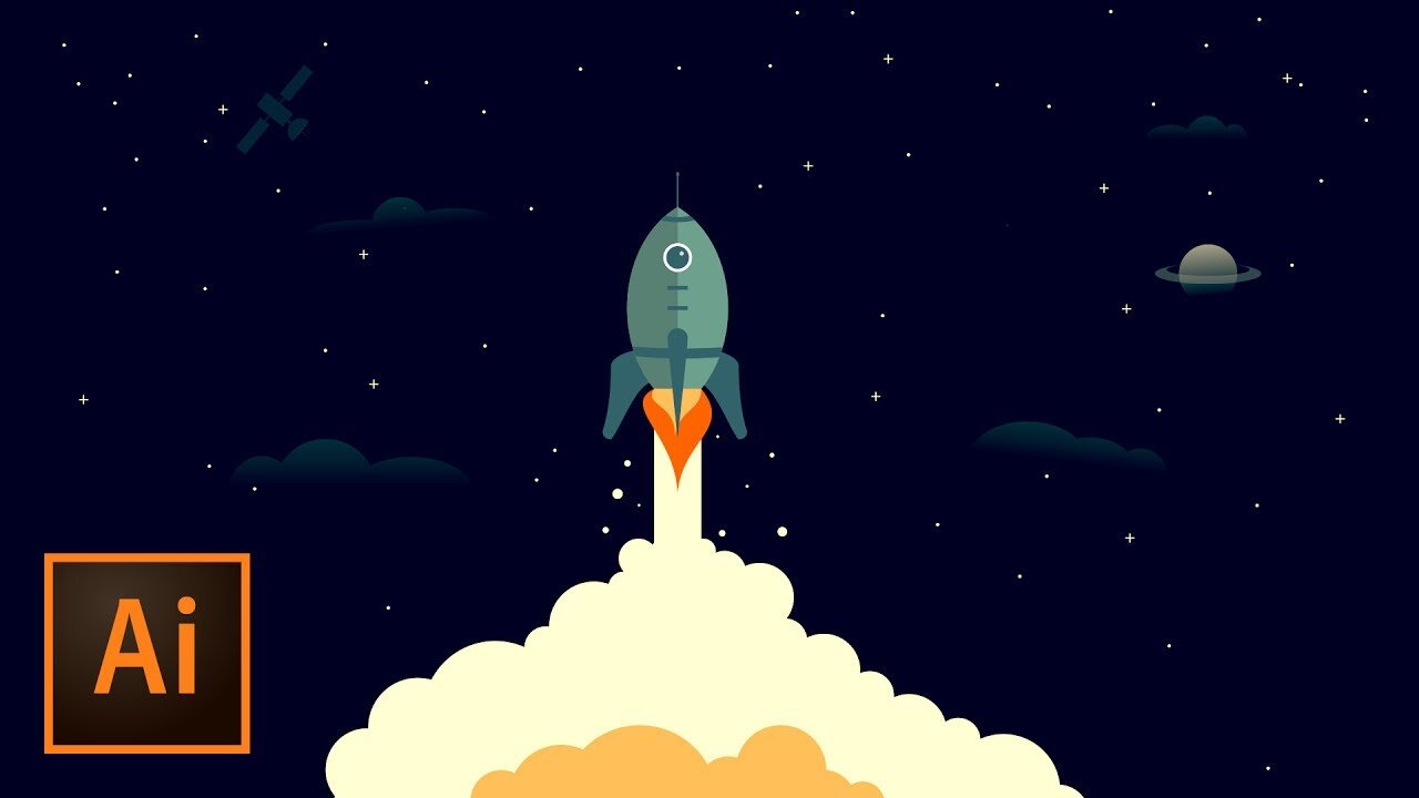 Rocket Ship Outer Space Illustration - Illustrator Tutorial