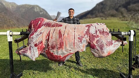 Cooking Shawarma From A Whole 100kg BULL On A Spit! A Grand Dish For All Children