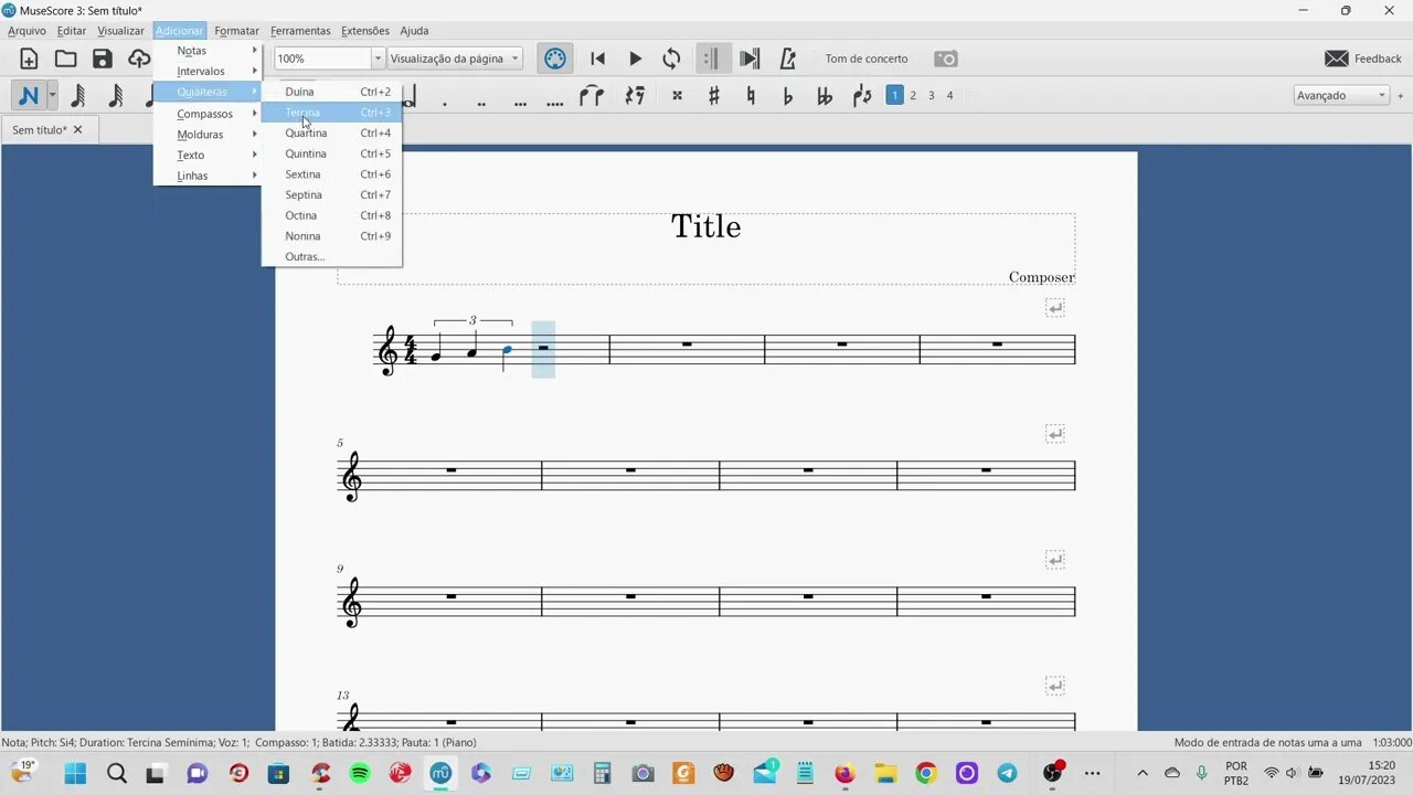 Como escrever Quiálteras na PARTITURA