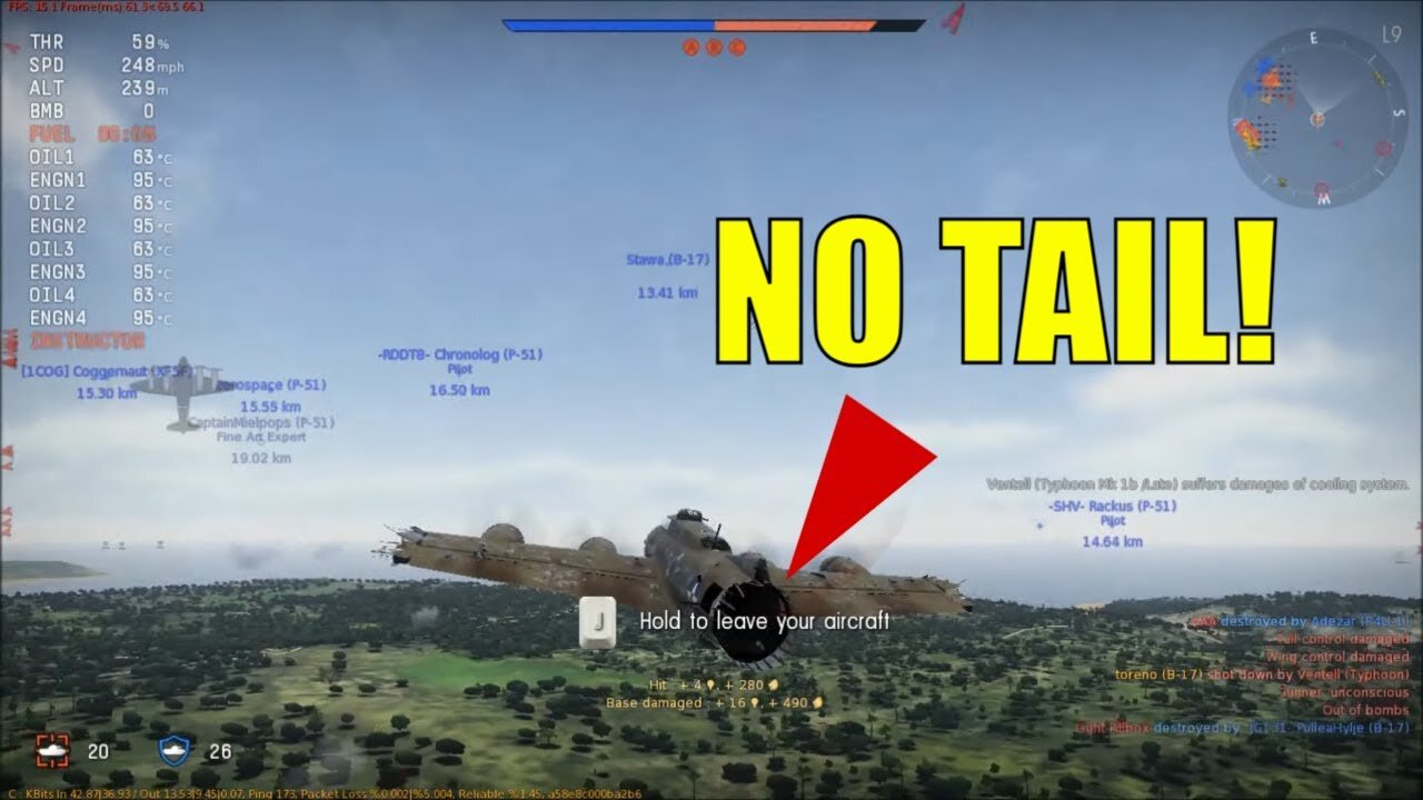 War Thunder B-17 epic crash landing with no tail section!