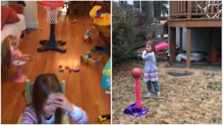 Menina persistente faz truques de basquetebol incríveis