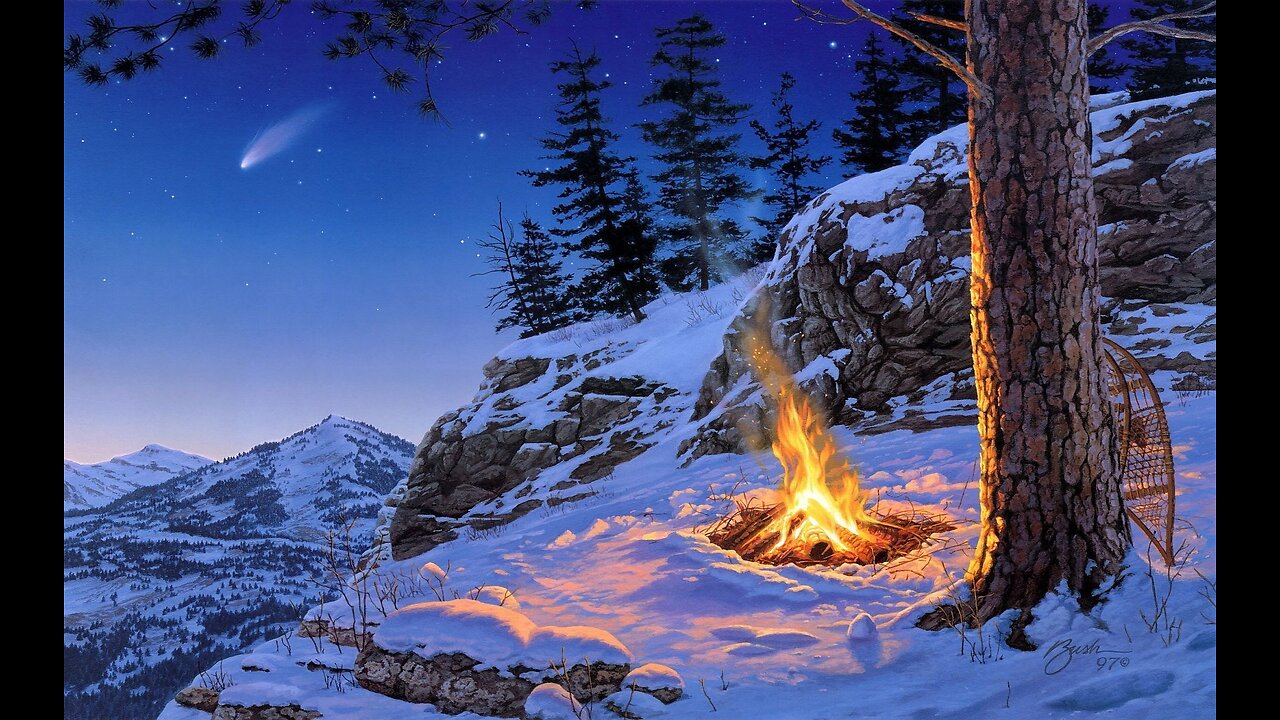 Winter Campfire Crackling Fire in the Snowy Mountain Woods ASMR 5 hours v2