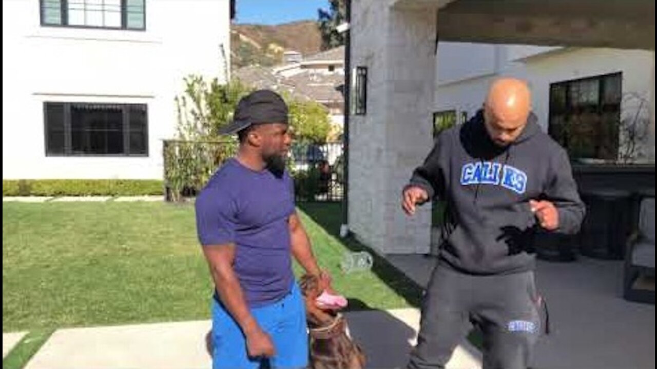 Kevin Hart and Jason Darulo with A k9