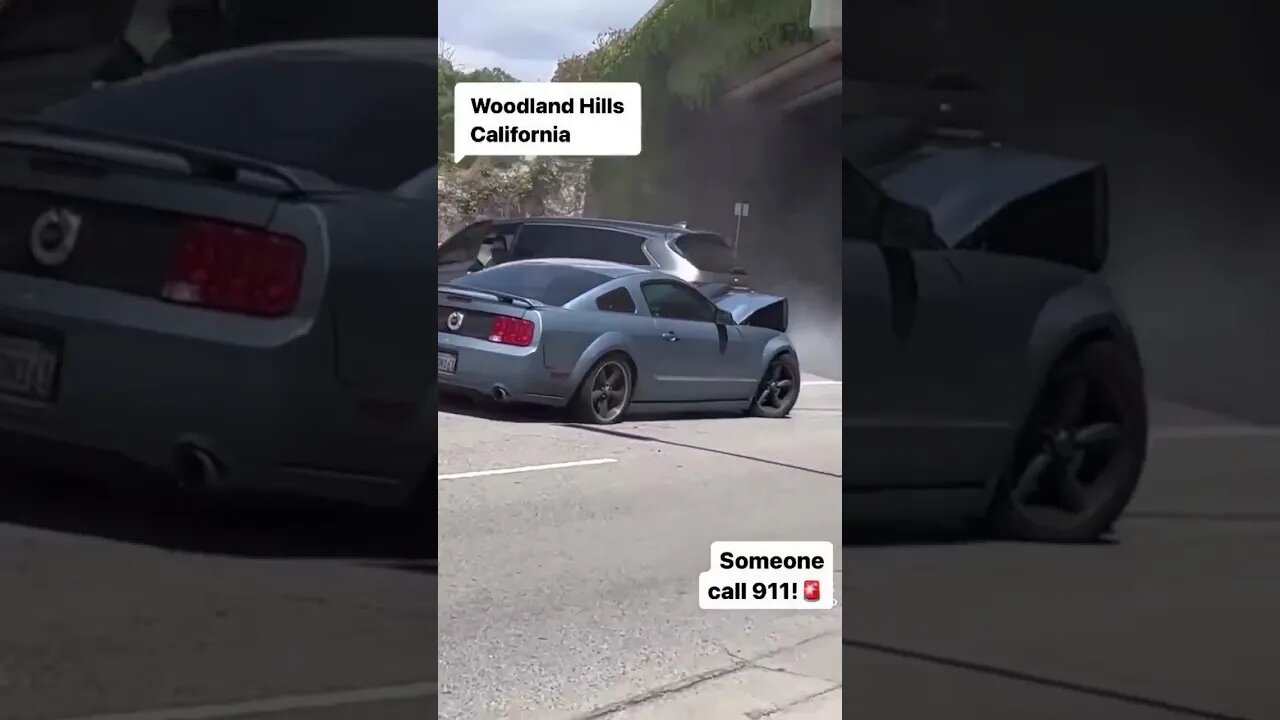 Woodland Hills: Car driving erratically hits other cars while people are recording...