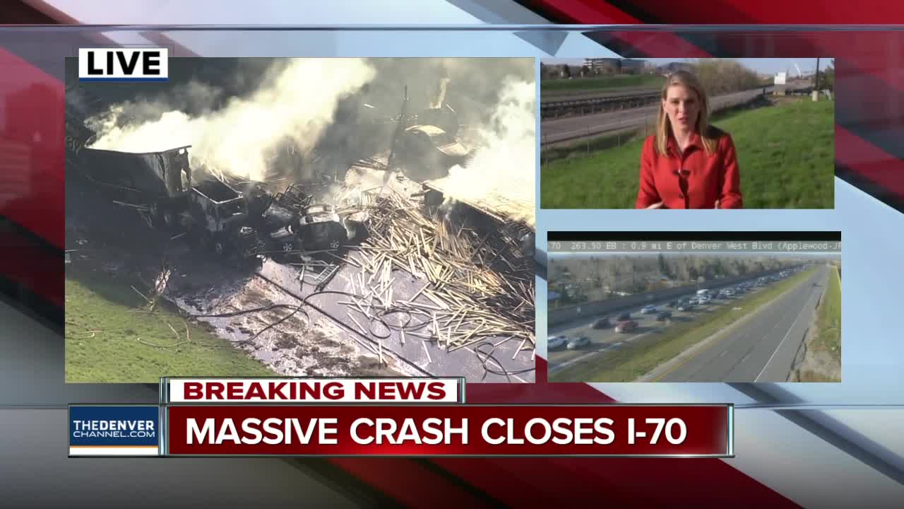 At least 1 dead, 10 injured following fiery crash involving 12 cars, 3 semis on I-70