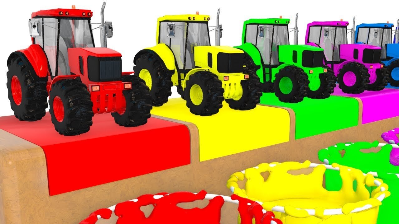 Colors with Tractors & Vehicles for Kids Educational Animation Cartoon for Children