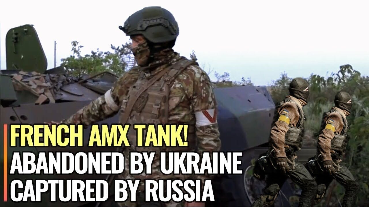 Abandoned French AMX-10RC wheeled tank captured by Russian troops