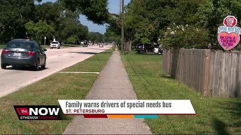 Family posts giant sign to warn drivers of special needs bus that stops at home
