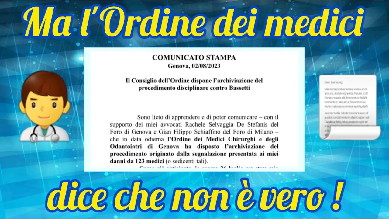 Denuncia 123 medici - Bassetti dice che è stata archiviata...