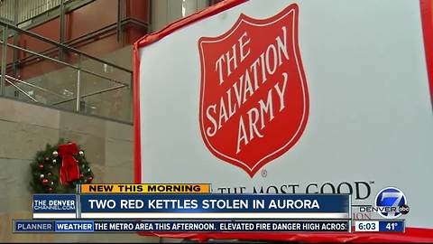 Thieves nab two Salvation Army red kettles in Aurora