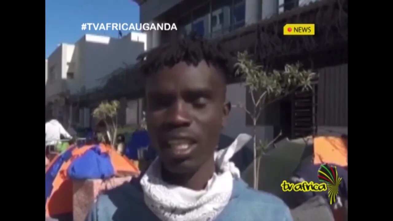 TUNISIA MIGRANT CRISIS: Migrants demonstrate outside the UN facility in Tunis