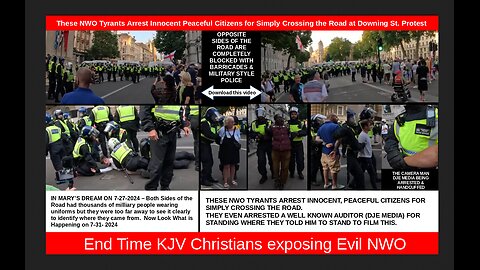 NWO Tyrants Arrest Innocent Peaceful Citizens for Simply Crossing the Road at Downing St. Protest