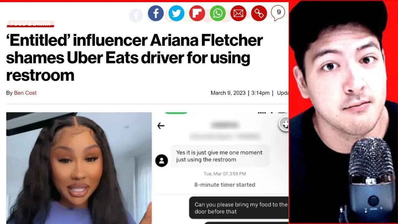 ENTITLED INFLUENCER ARIANA FLETCHER SHAMES UBER EAT DRIVER FOR USING BATHROOM