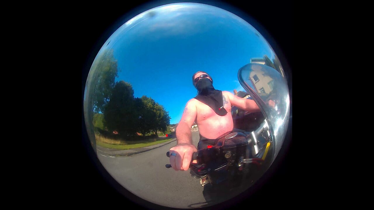 topless , long hair, fat old biker, no helmet, ride to feel, not to f