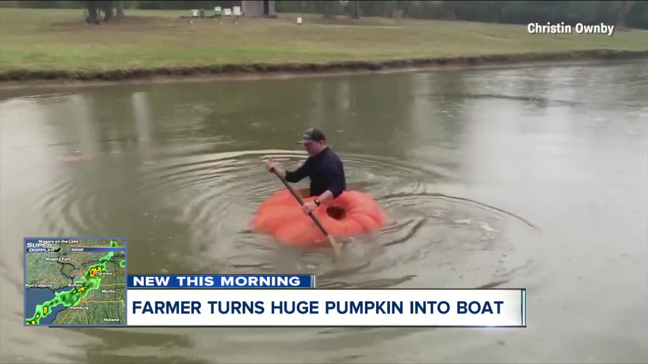 Farmer turns huge pumpkin into boat