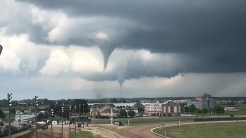 Dual tornadoes loom overhead in Iowa