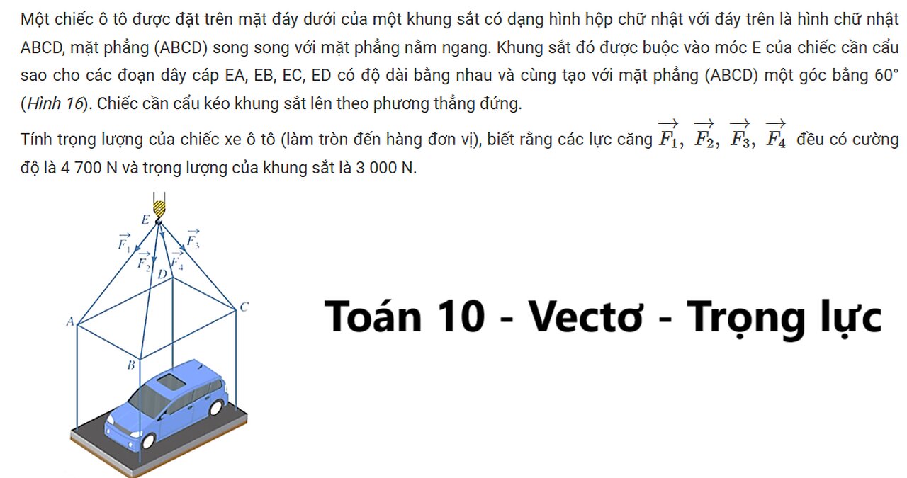 Một chiếc ô tô được đặt trên mặt đáy dưới của một khung sắt có dạng hình hộp ch