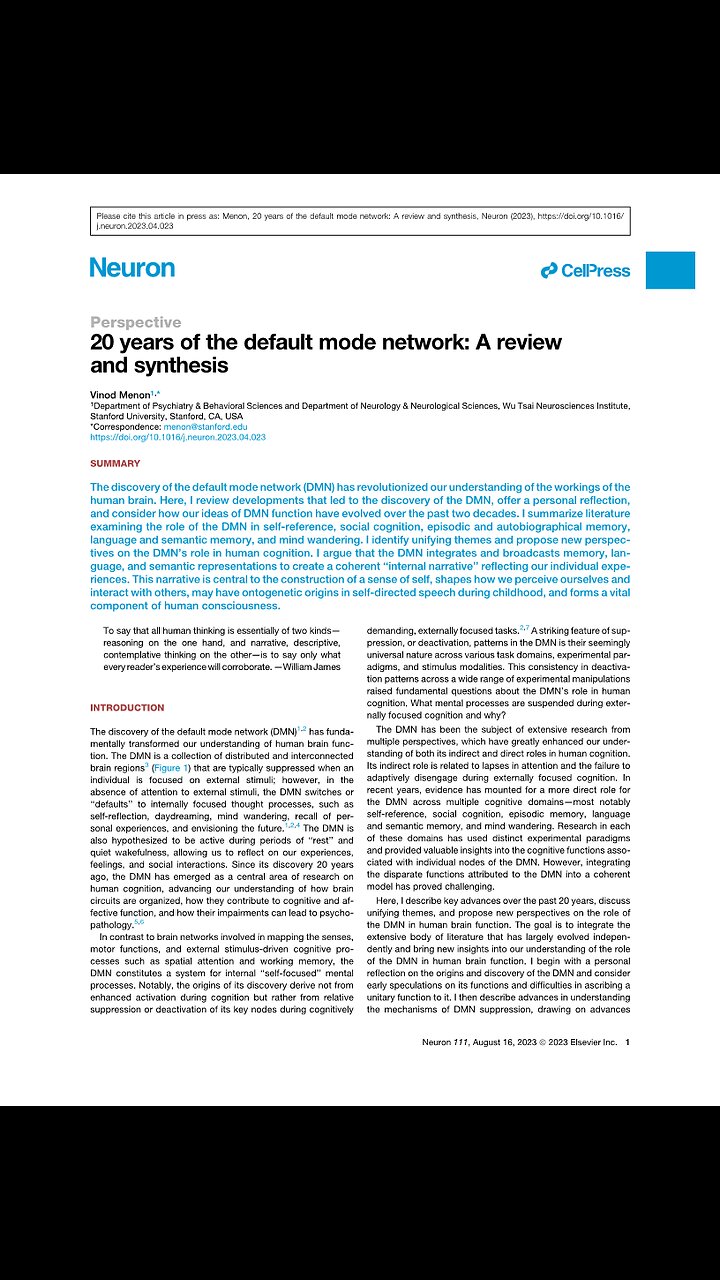 The default mode network. Vinod Menon, A Puke(TM) Audiopaper.