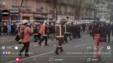 France firemen push back police