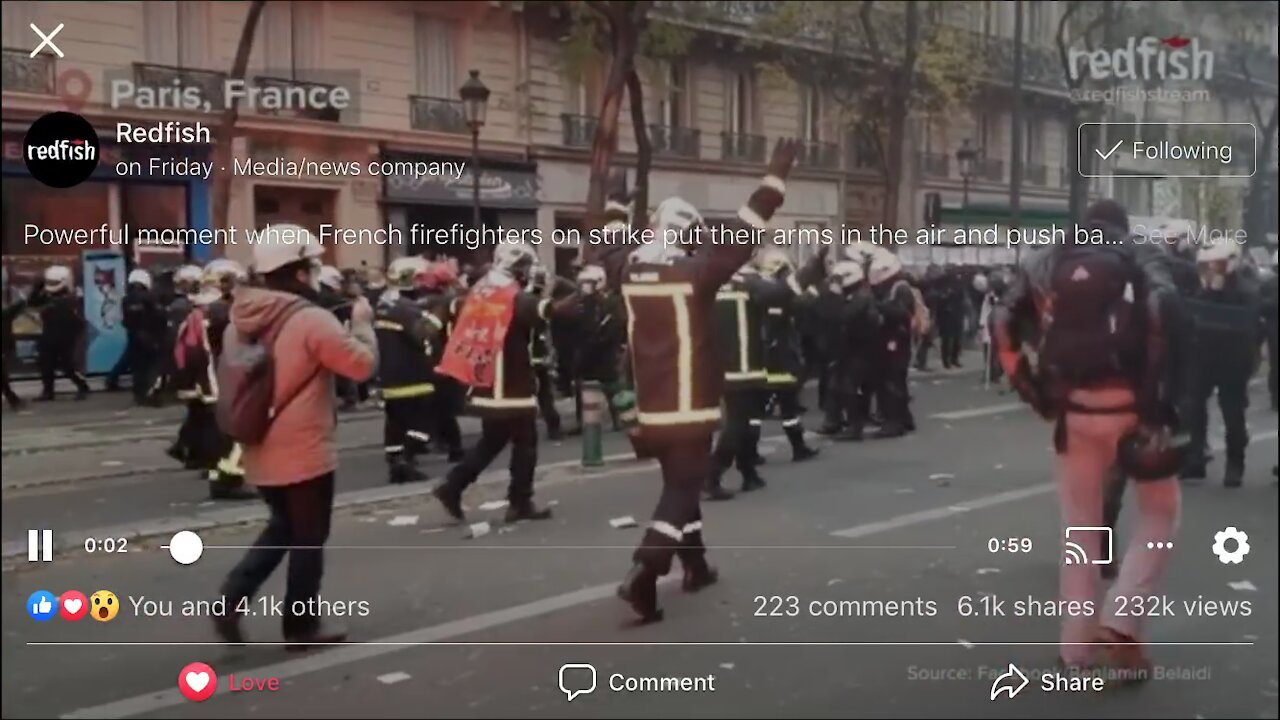 France firemen push back police