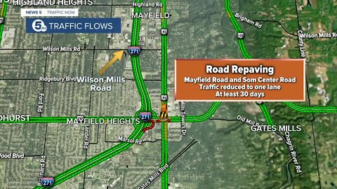 Mayfield and Som Center roads reduced to one lane for at least 30 days