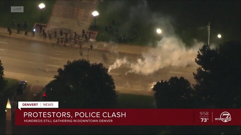 Aerial images of smoke grenades deployed to disperse protest crowds