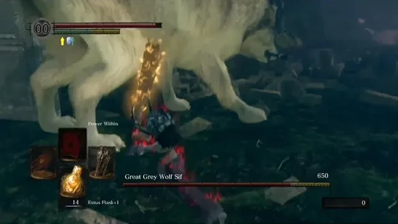 Stick go bonk to giant Wolf with sword