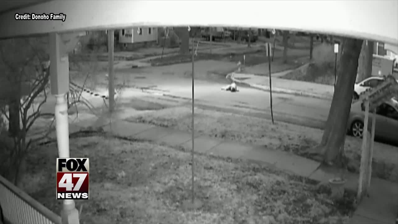 Home security camera footage shows moments after a man collapses in street