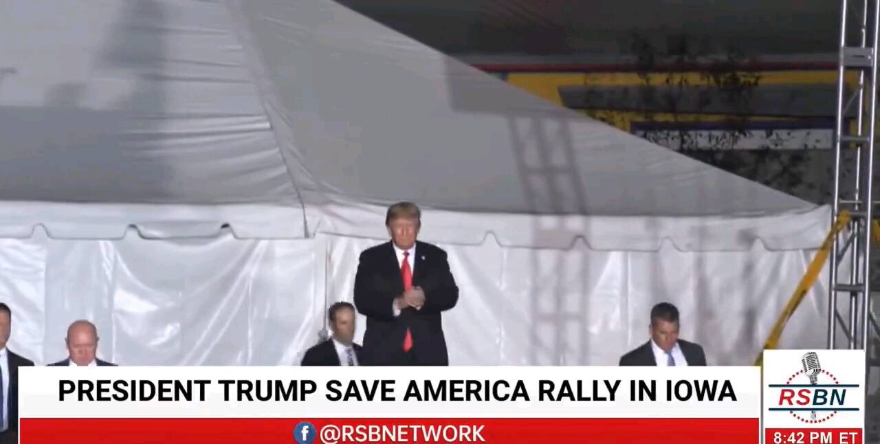 Donald Trumps takes the stage at the Des Moines:"Save America" rally in Des Moines, Iowa