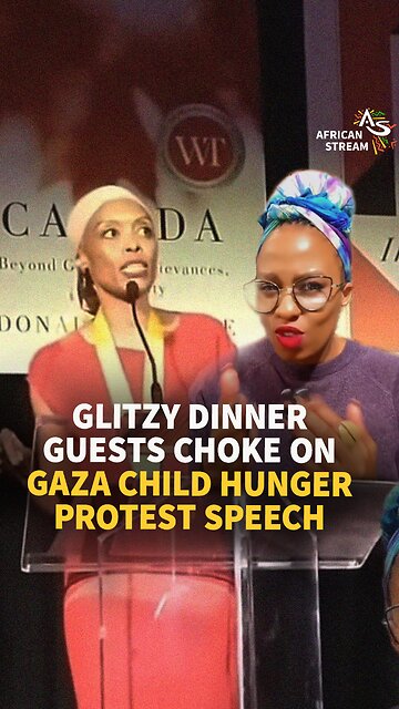 GLITZY DINNER GUESTS CHOKE ON GAZA CHILD HUNGER PROTEST SPEECH