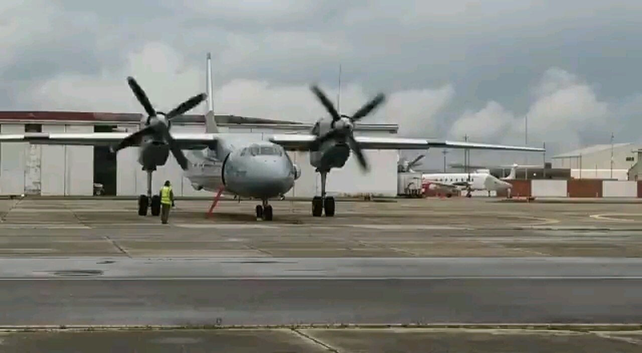 Engine start-up of an Antonov An-32 "Cline" transport aircraft of the 25th Air Brigade of the