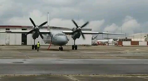 Engine start-up of an Antonov An-32 "Cline" transport aircraft of the 25th Air Brigade of the