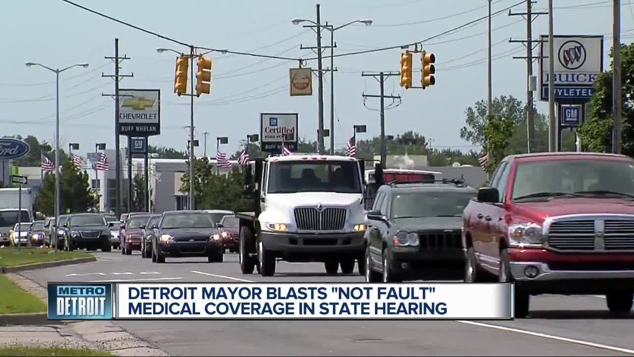 Detroit mayor blasts "no fault" medical coverage in state hearing