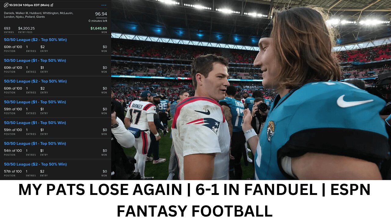 MY PATS LOSE AGAIN | 6-1 IN FANDUEL | ESPN FANTASY FOOTBALL | NFL WEEK 7 RESULTS