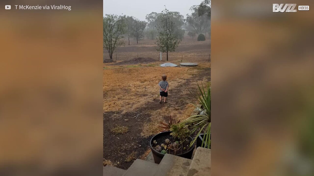 Ce petit garçon a un coup de foudre pour la pluie