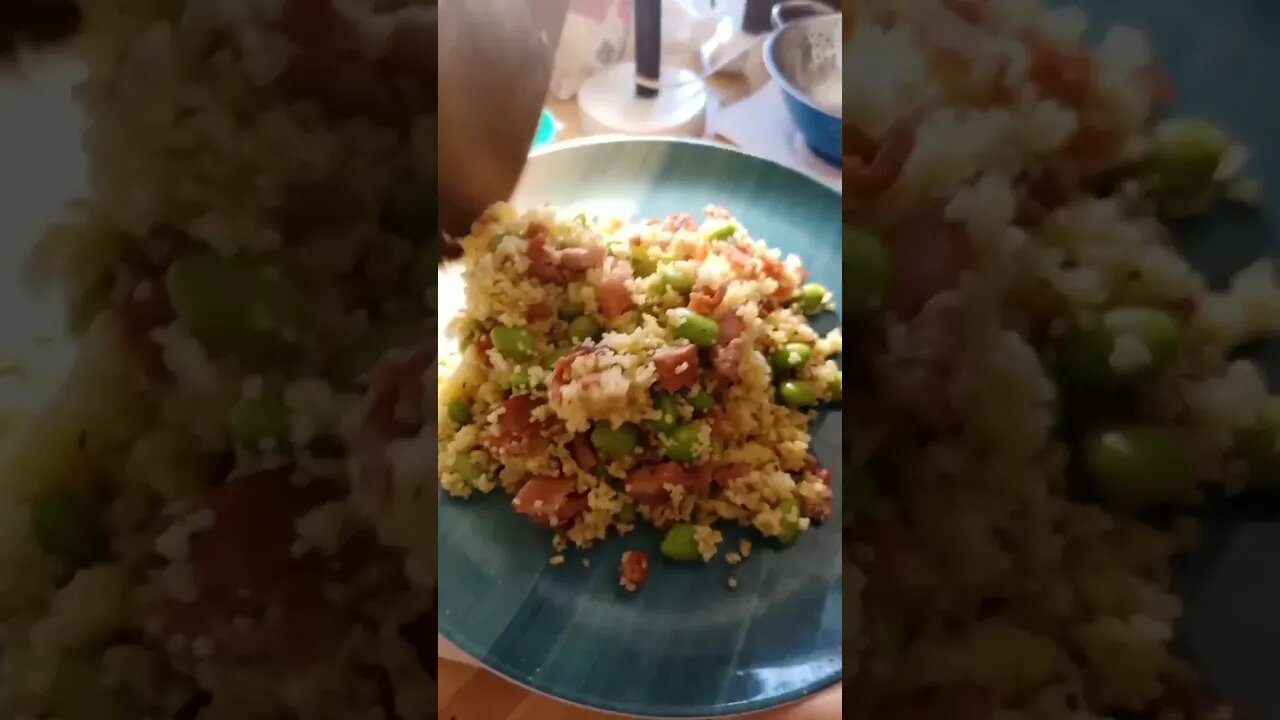 Bacon & Sausage Couscous w/ Garlic Edamame | #foodie #easydinner #tasty #garlic #fyp #homemade #yumm