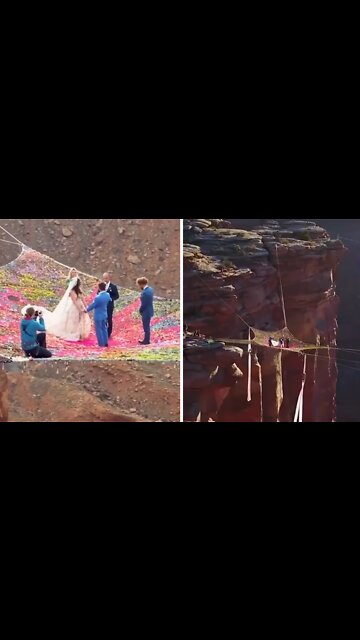 Daredevil couple get married on net suspended 400ft above canyon