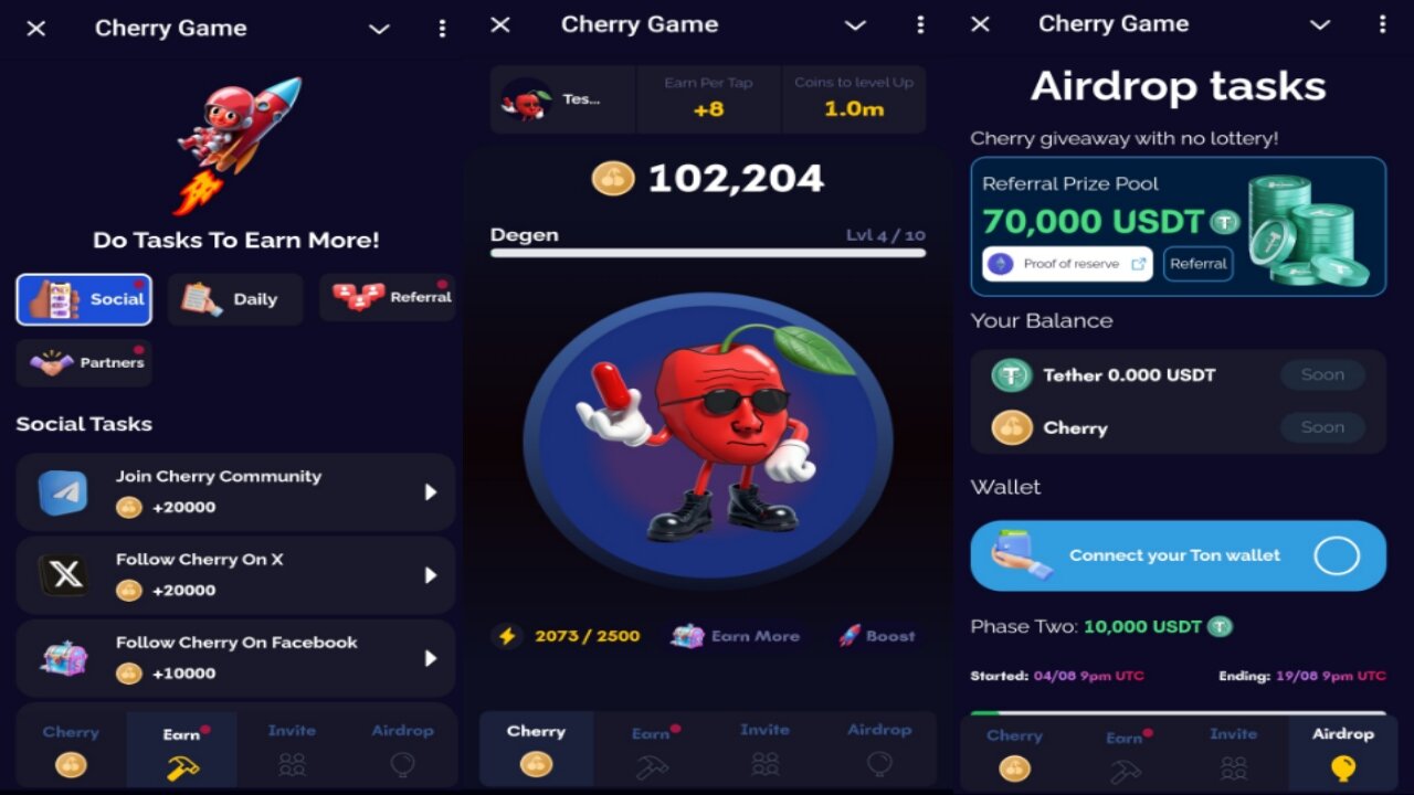 Cherry Game | Tap 2 Earn Free $CHERRY Tokens | New Telegram Crypto Mining Bot