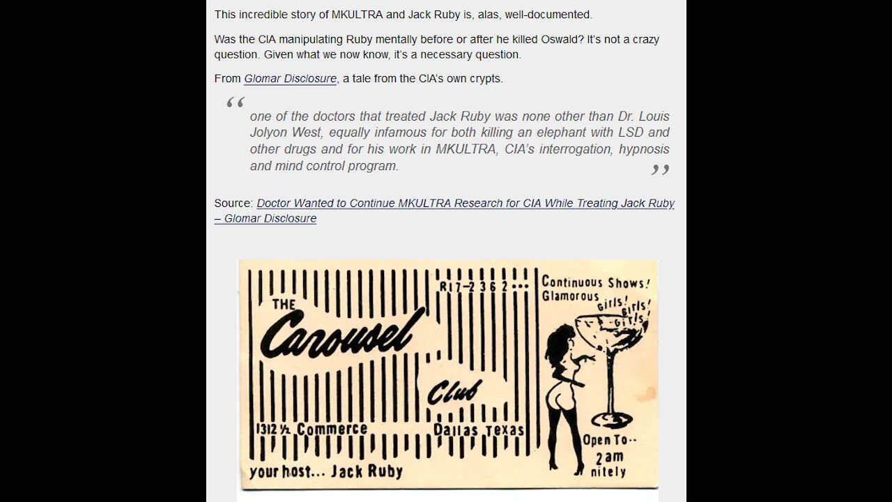 JFK Assassination: Ruby Tuesday Jack Rubenstein FBI informant MKULTRA Doctor