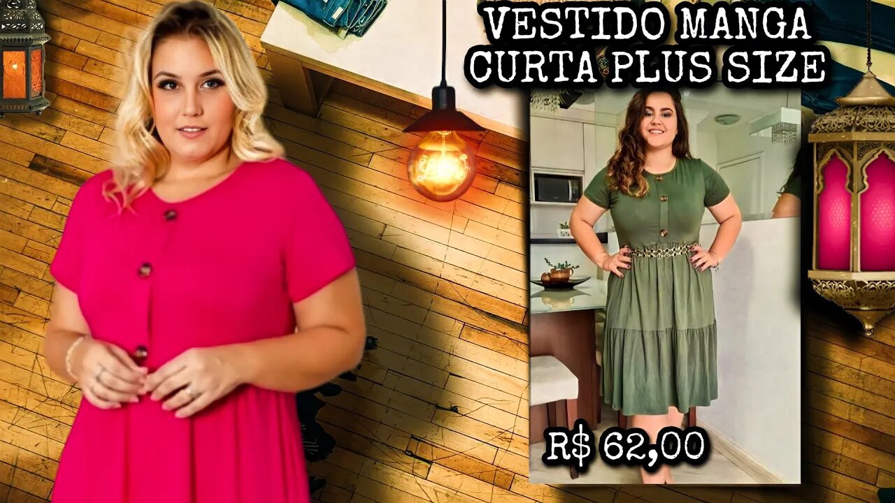 ✔️ VESTIDO MANGA CURTA PLUS SIZE LISO DE BOTÕES E MALHA VISCOLYCRA