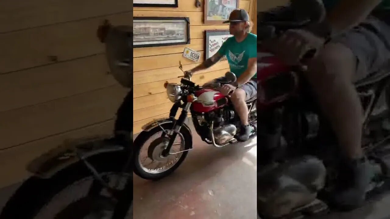 Riding a 1973 Triumph Daytona into the museum.