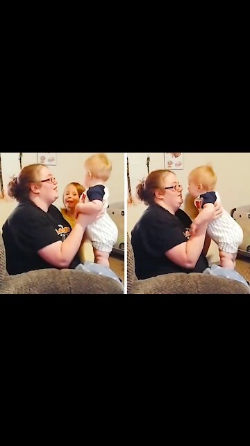 Baby on your mother's lap get a kiss and right after it ends in laughter
