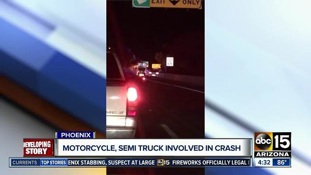 Fiery crash involving semi, motorcycle shut down I-10 in Phoenix