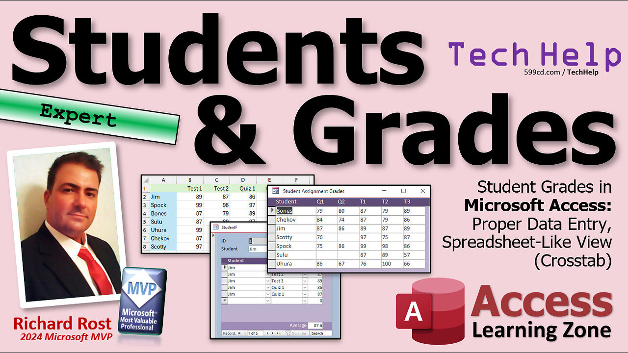 Student Grades in Microsoft Access: Proper Data Entry, Spreadsheet-Like View (Crosstab)