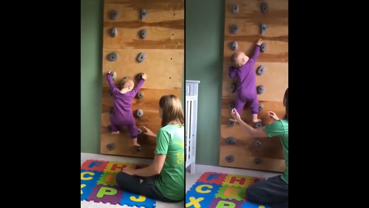 Baby with super power climb the wall by him self