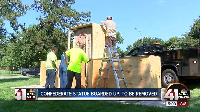 Confederate monument boarded up