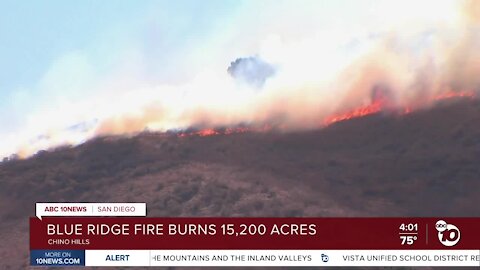 Live look at burned hills in Chino Hills from Blue Ridge Fire