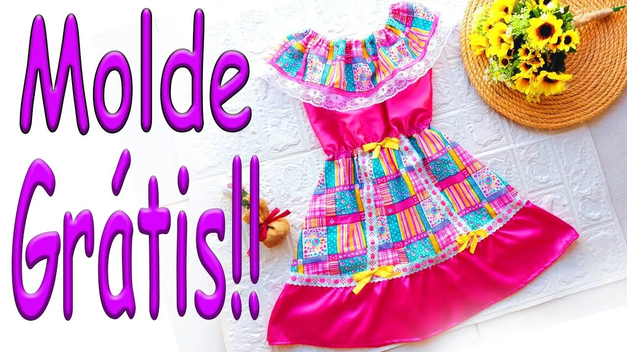 Como Fazer Vestido de festa junina. Molde grátis.